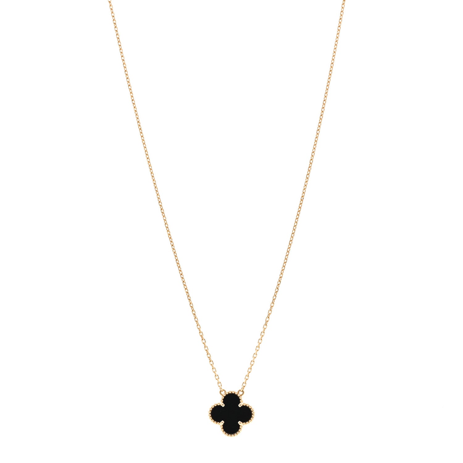 Van Cleef & Arpels 18K Yellow Gold Black Onyx Vintage Alhambra Pendant Necklace 1 of 6