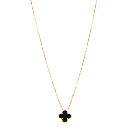 Van Cleef & Arpels 18K Yellow Gold Black Onyx Vintage Alhambra Pendant Necklace 1 of 6