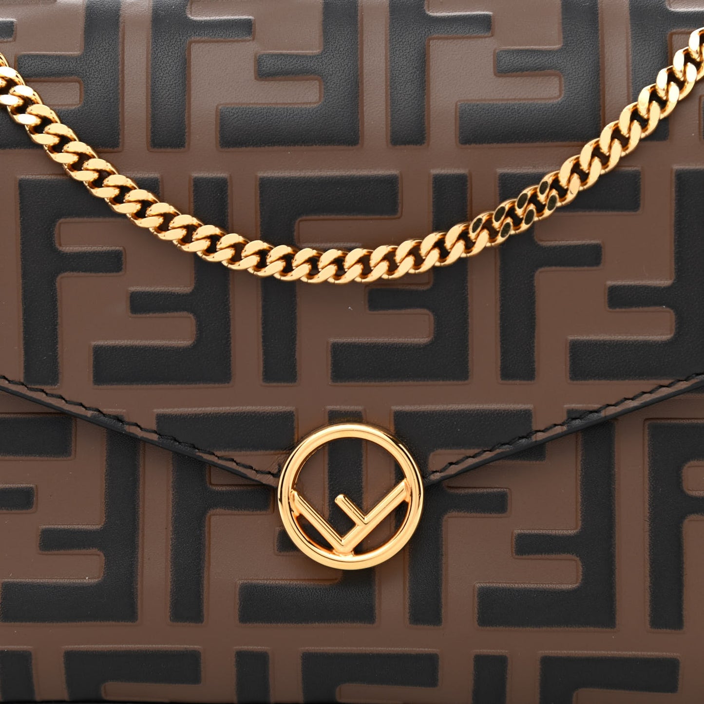 Vitello Soft F is Fendi Bi-Color FF 1974 Embossed Envelope Wallet On Chain with Pouches Maya Black