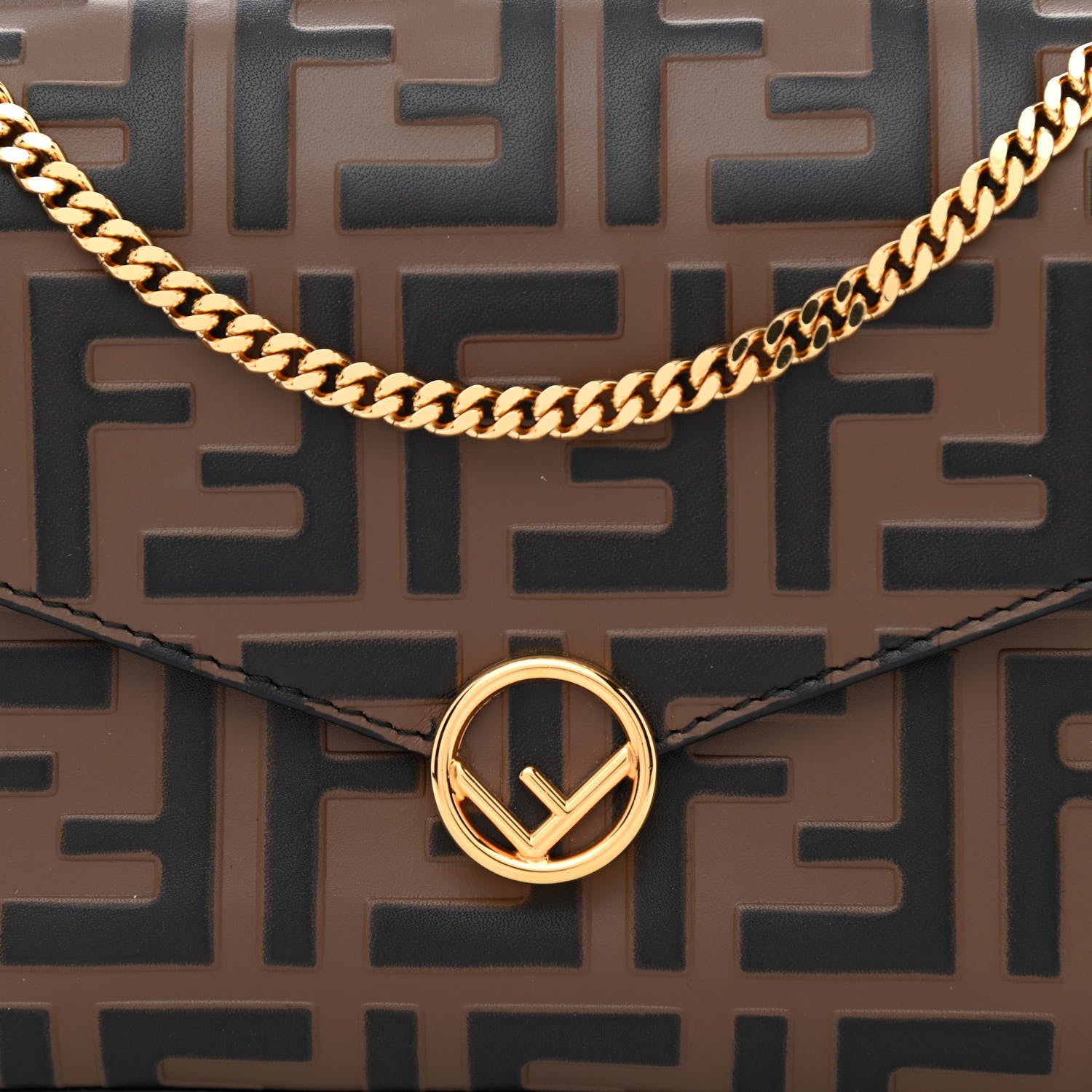 Fendi Vitello Soft F is Fendi Bi-Color FF 1974 Embossed Envelope Wallet On Chain with Pouches Maya Black 9 of 12