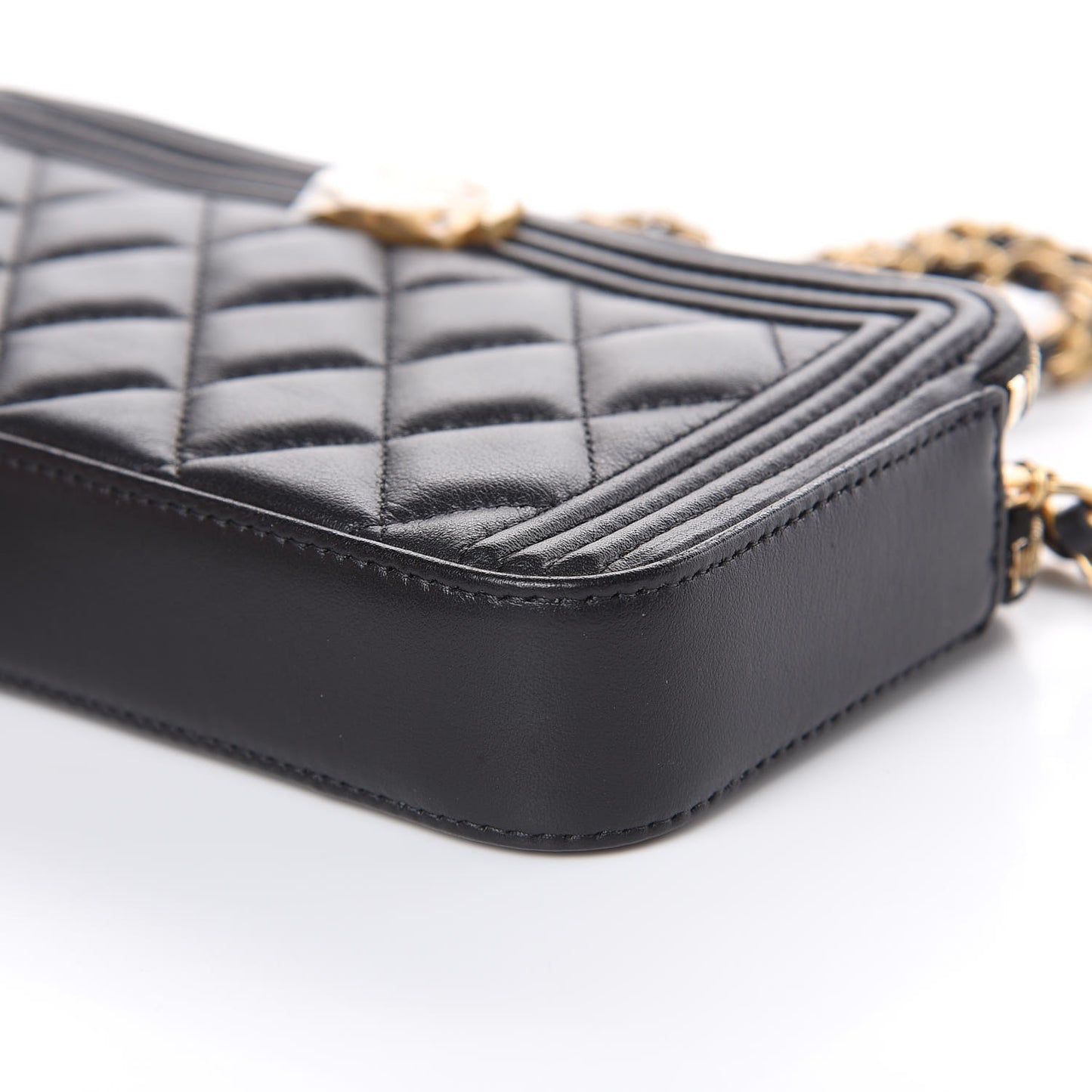 Lambskin Quilted Small Boy Clutch With Chain Black