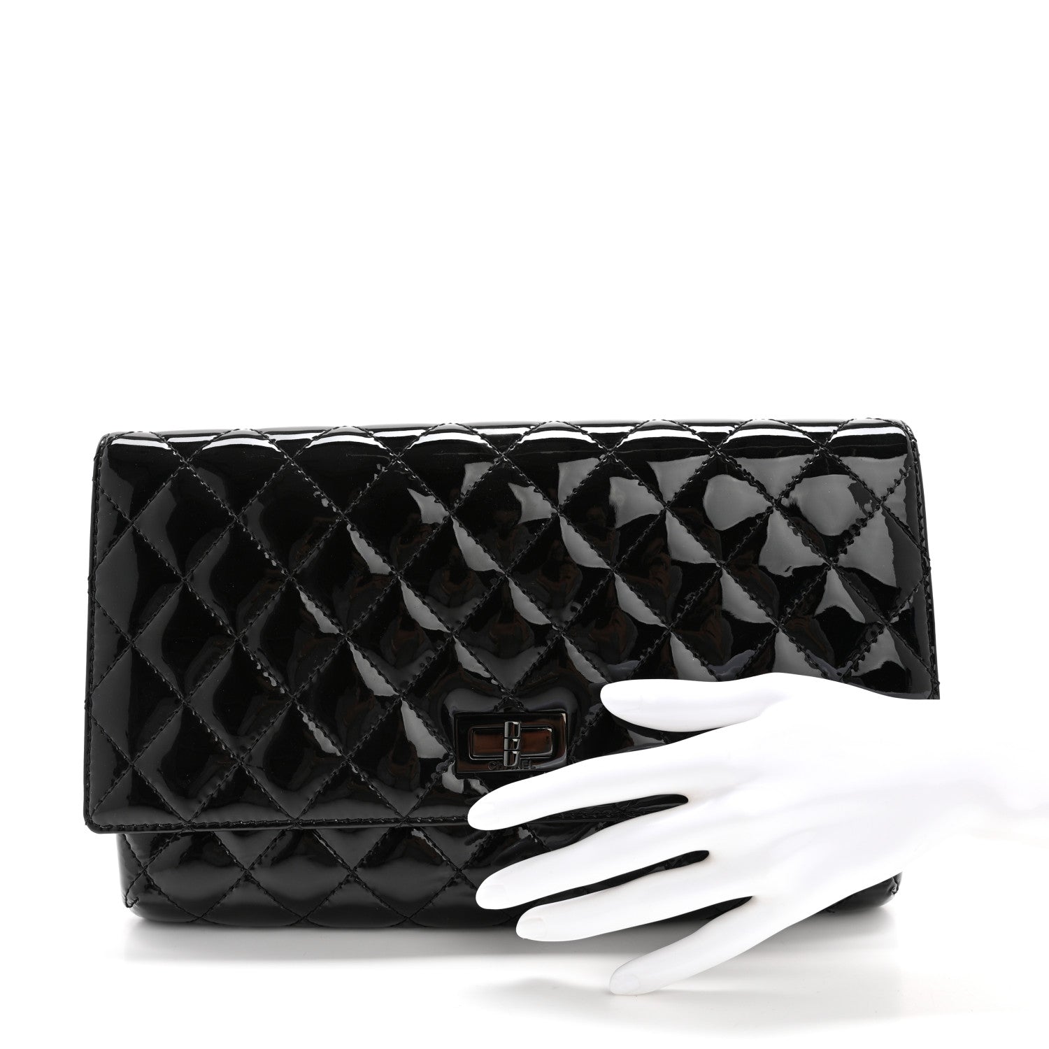 Chanel Patent Calfskin Quilted Reissue 2.55 Clutch So Black 2 of 8