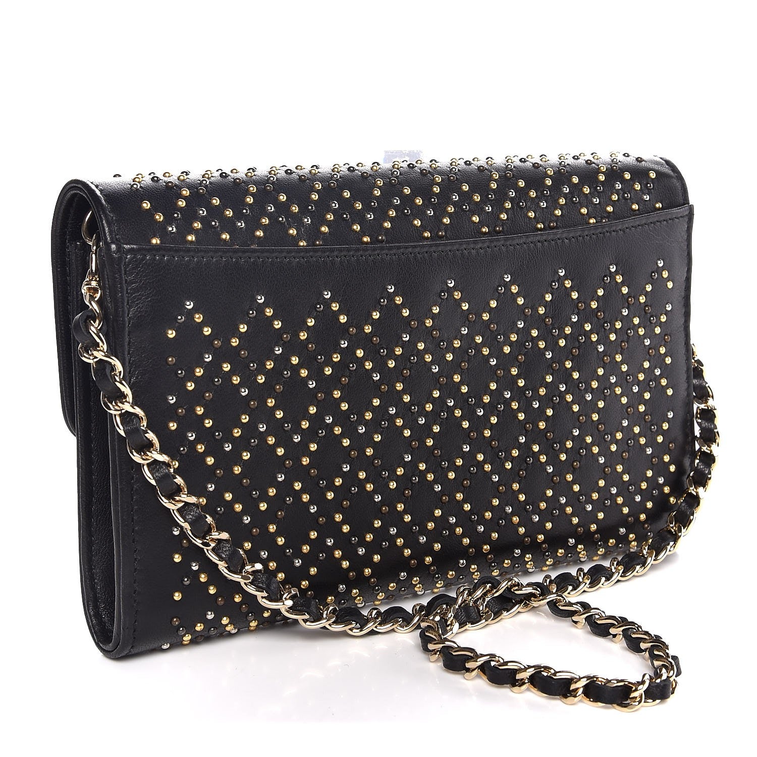 Chanel Lambskin Studded Wallet on Removable Chain Black 3 of 10