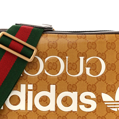 Gucci X ADIDAS Crystal Vintage Monogram Textured Dollar Calfskin Web Trefoil Logo Small Messenger Bag Mid Natural Nut Off White New Acero 8 of 12