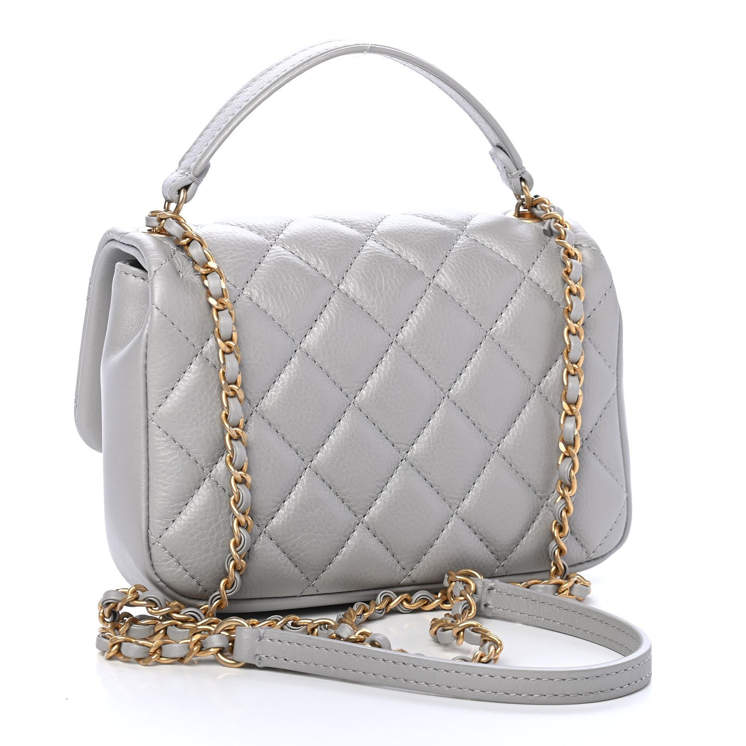 Chanel Calfskin Quilted Top Handle Flap Light Grey 3 of 9