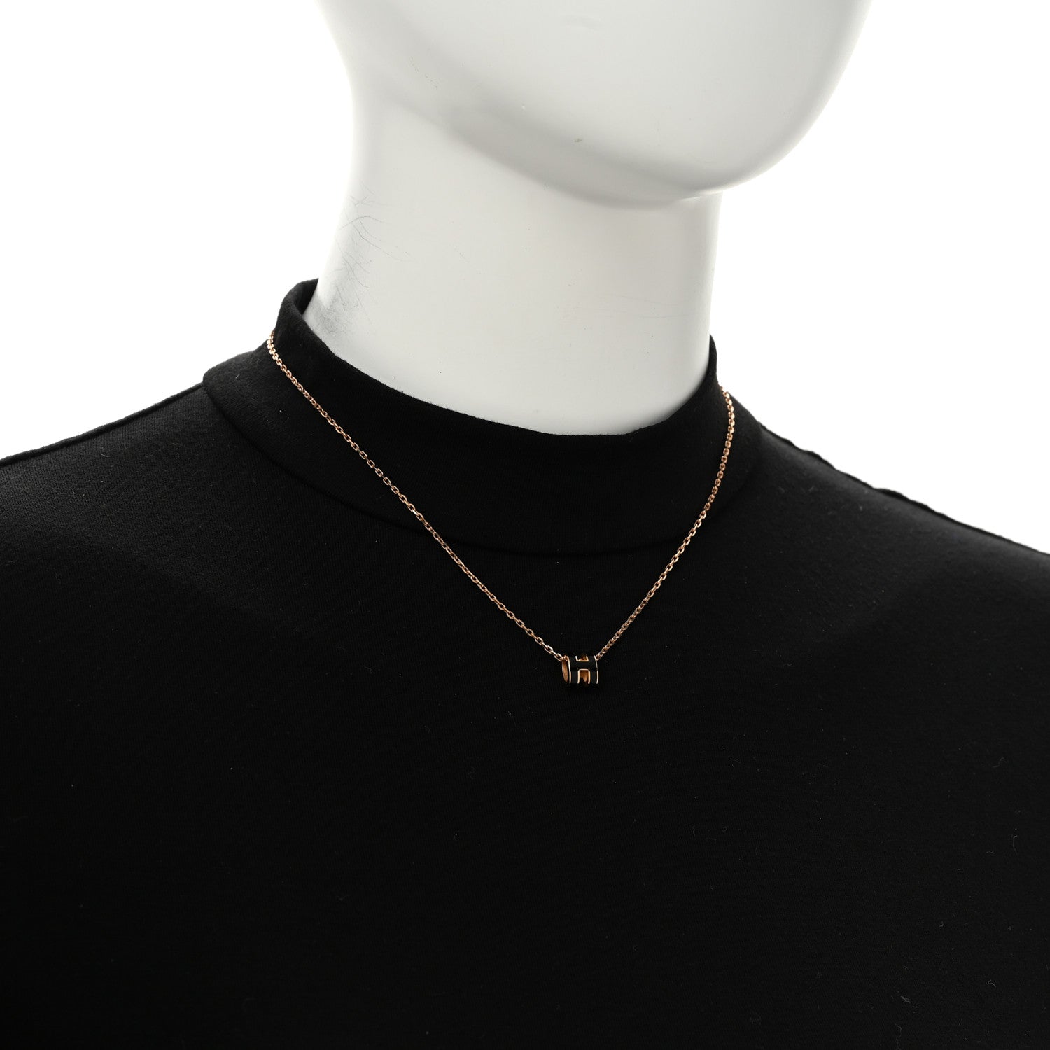 Hermes Lacquered Rose Gold Mini Pop H Pendant Necklace Black 2 of 7