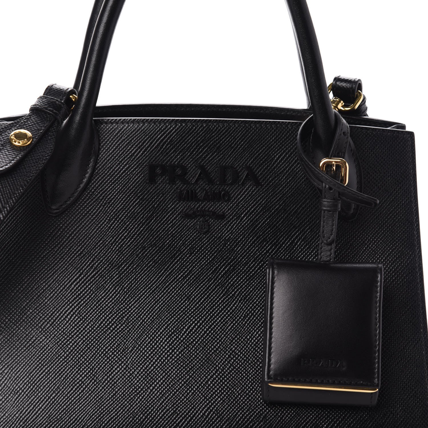 Prada Saffiano Cuir Calfskin Small Monochrome Top Handle Tote Black 7 of 9