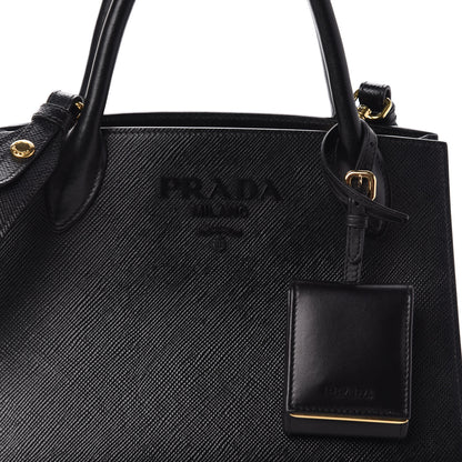 Prada Saffiano Cuir Calfskin Small Monochrome Top Handle Tote Black 7 of 9