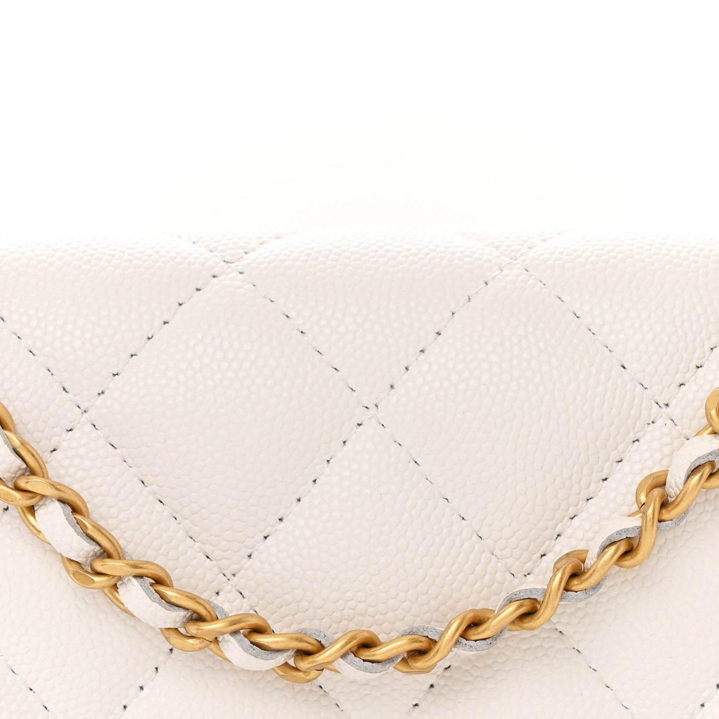 Caviar Quilted Camellia Clutch With Chain White