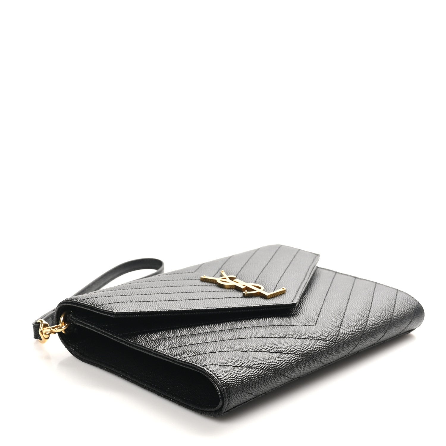 Saint Laurent Grain De Poudre Matelasse Chevron Monogram Envelope Clutch Black 4 of 8