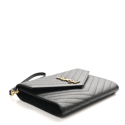 Saint Laurent Grain De Poudre Matelasse Chevron Monogram Envelope Clutch Black 4 of 8