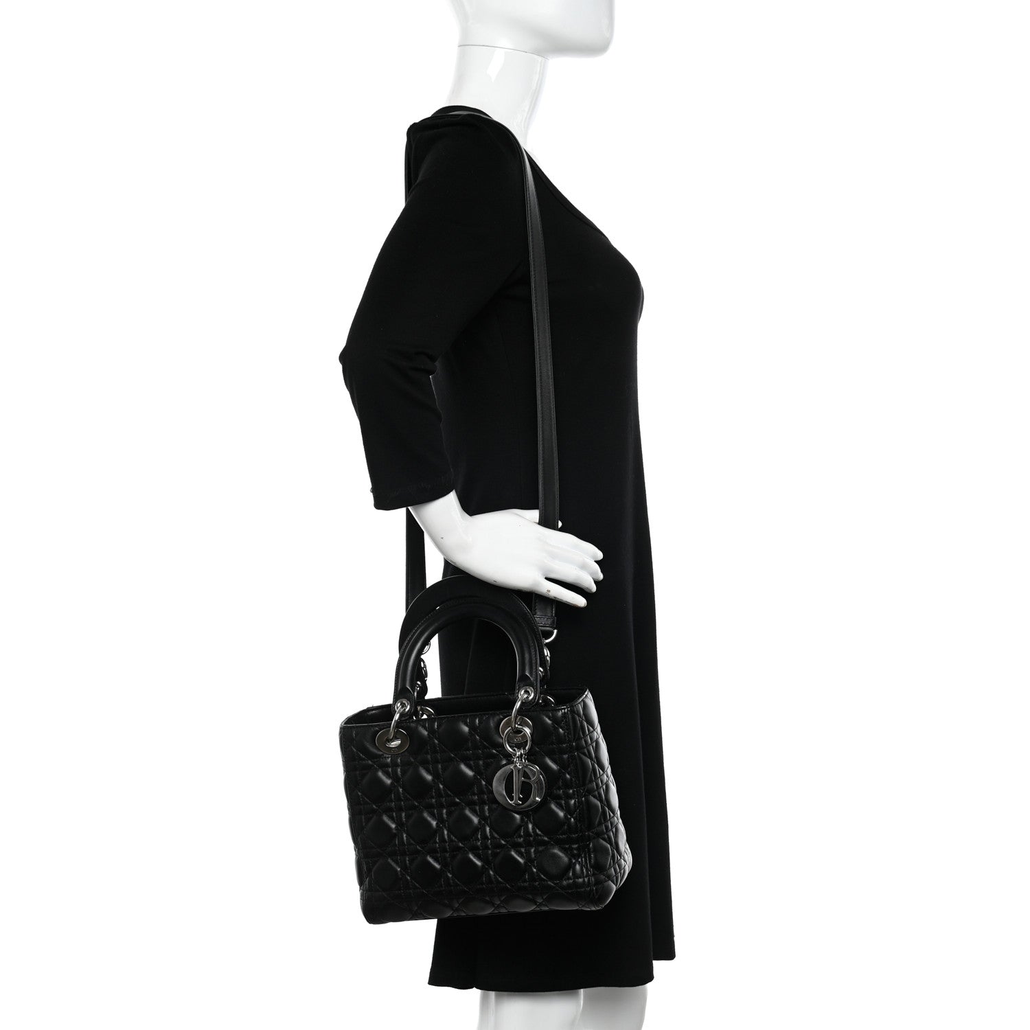 Christian Dior Lambskin Cannage Medium Lady Dior Black 2 of 13