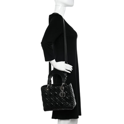 Christian Dior Lambskin Cannage Medium Lady Dior Black 2 of 13