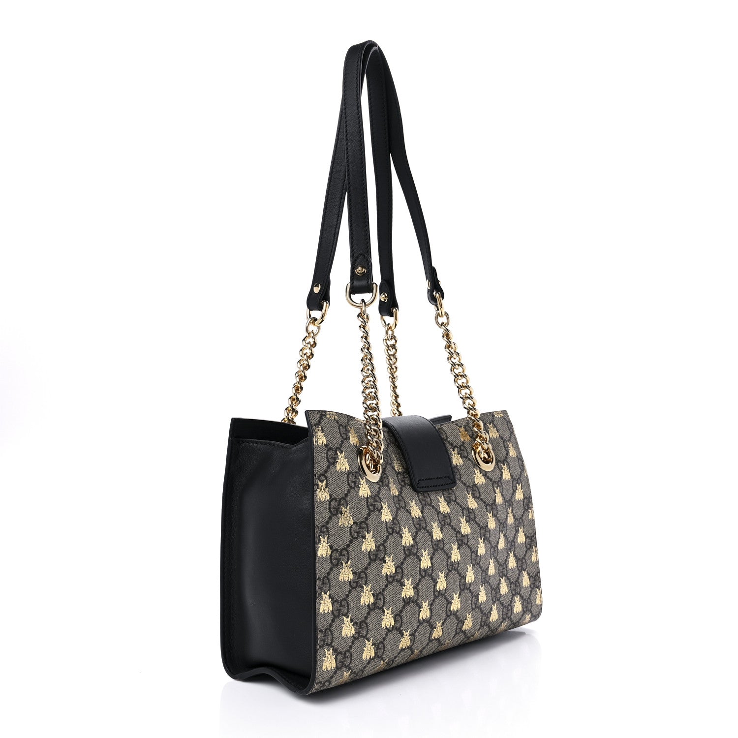 Gucci GG Supreme Monogram Bees Small Padlock Tote Beige Oro Black 3 of 12