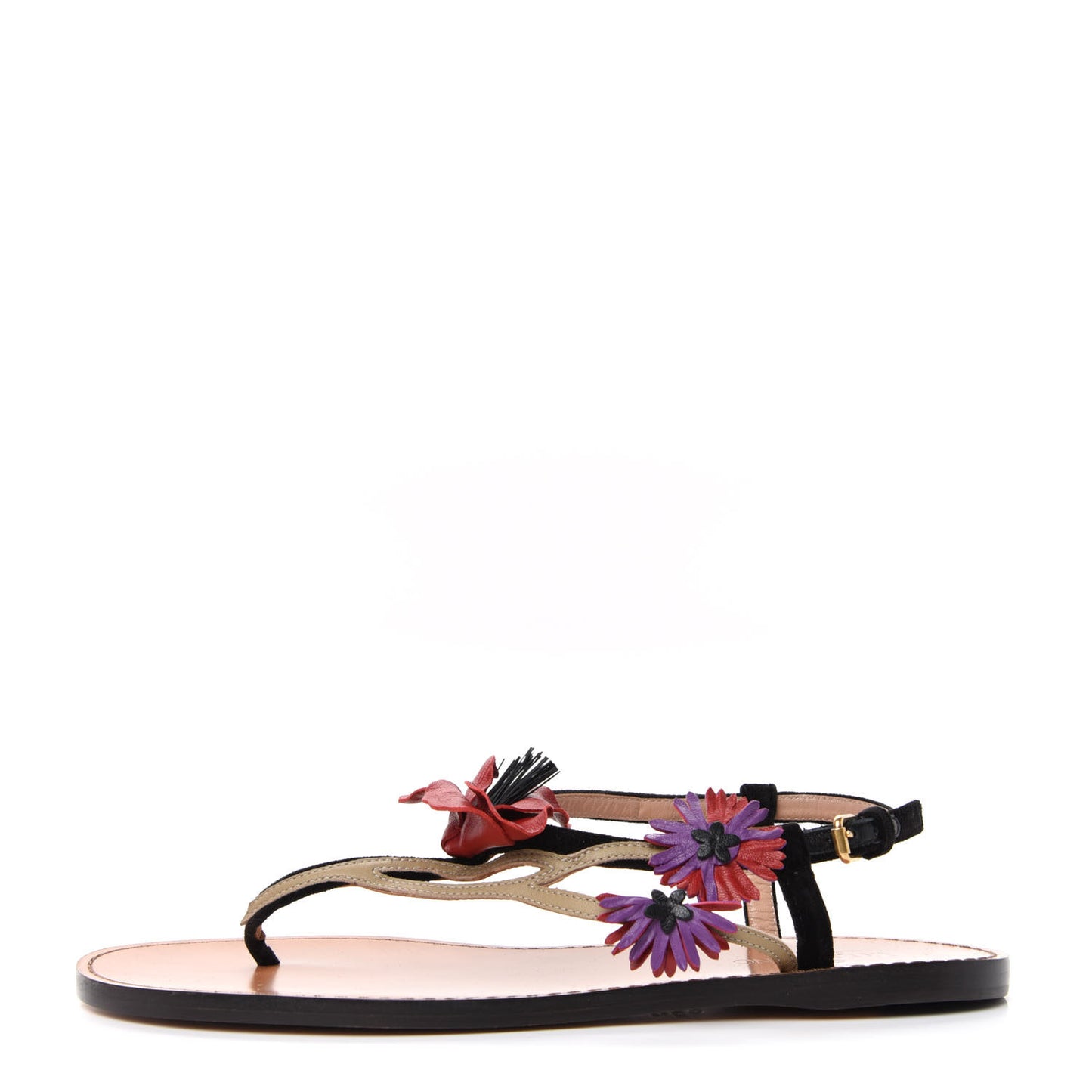 Suede Calfskin Slingback Flat Thong Sandals 36 Black