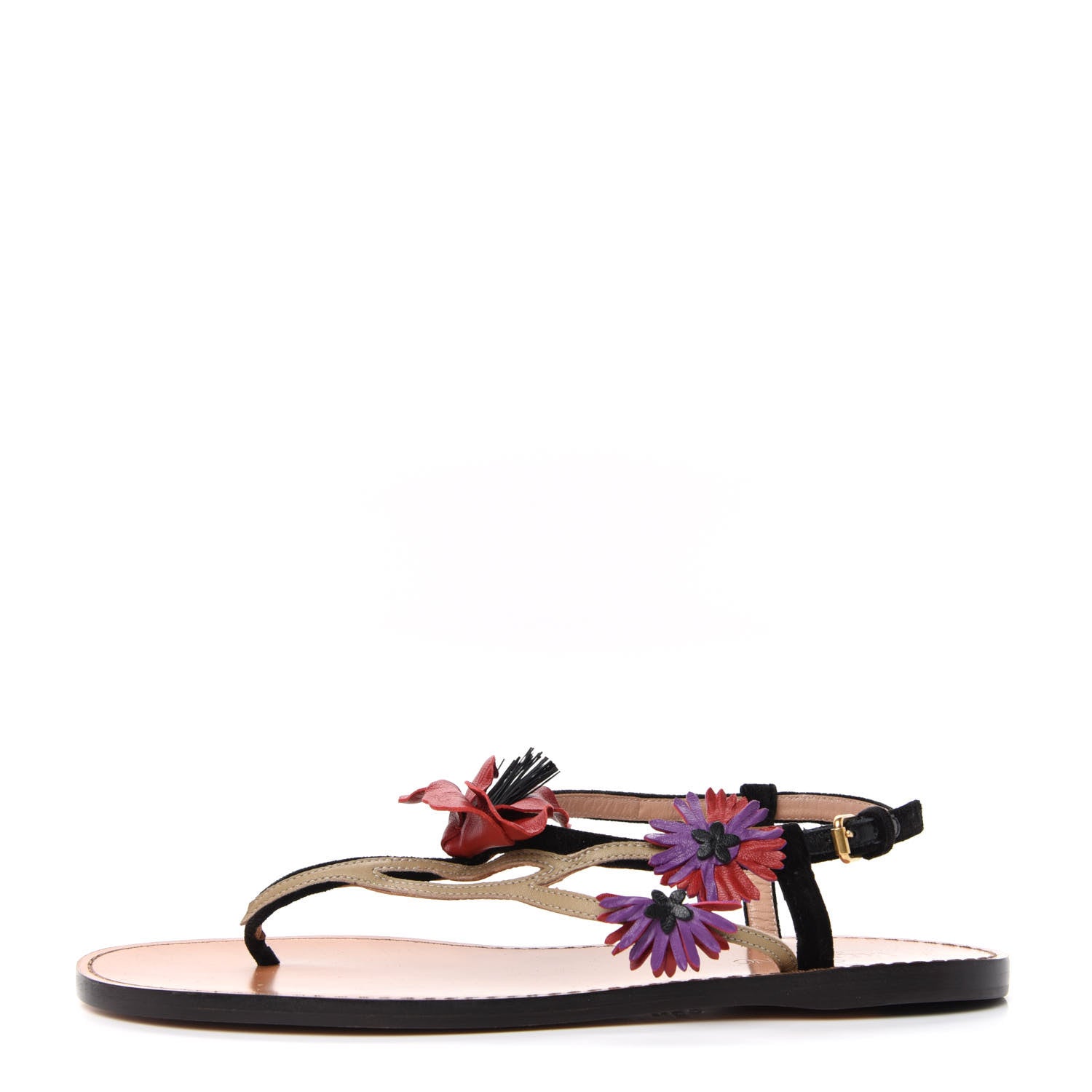 Valentino Garavani Suede Calfskin Slingback Flat Thong Sandals 36 Black 1 of 10