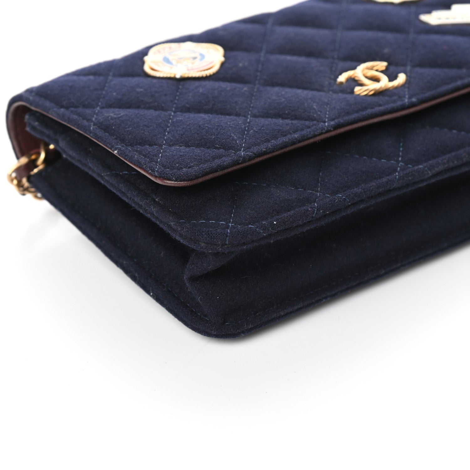 Chanel Felt Quilted Paris-Hamburg Charms Wallet On Chain WOC Dark Navy 9 of 10
