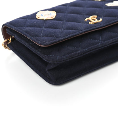 Chanel Felt Quilted Paris-Hamburg Charms Wallet On Chain WOC Dark Navy 9 of 10