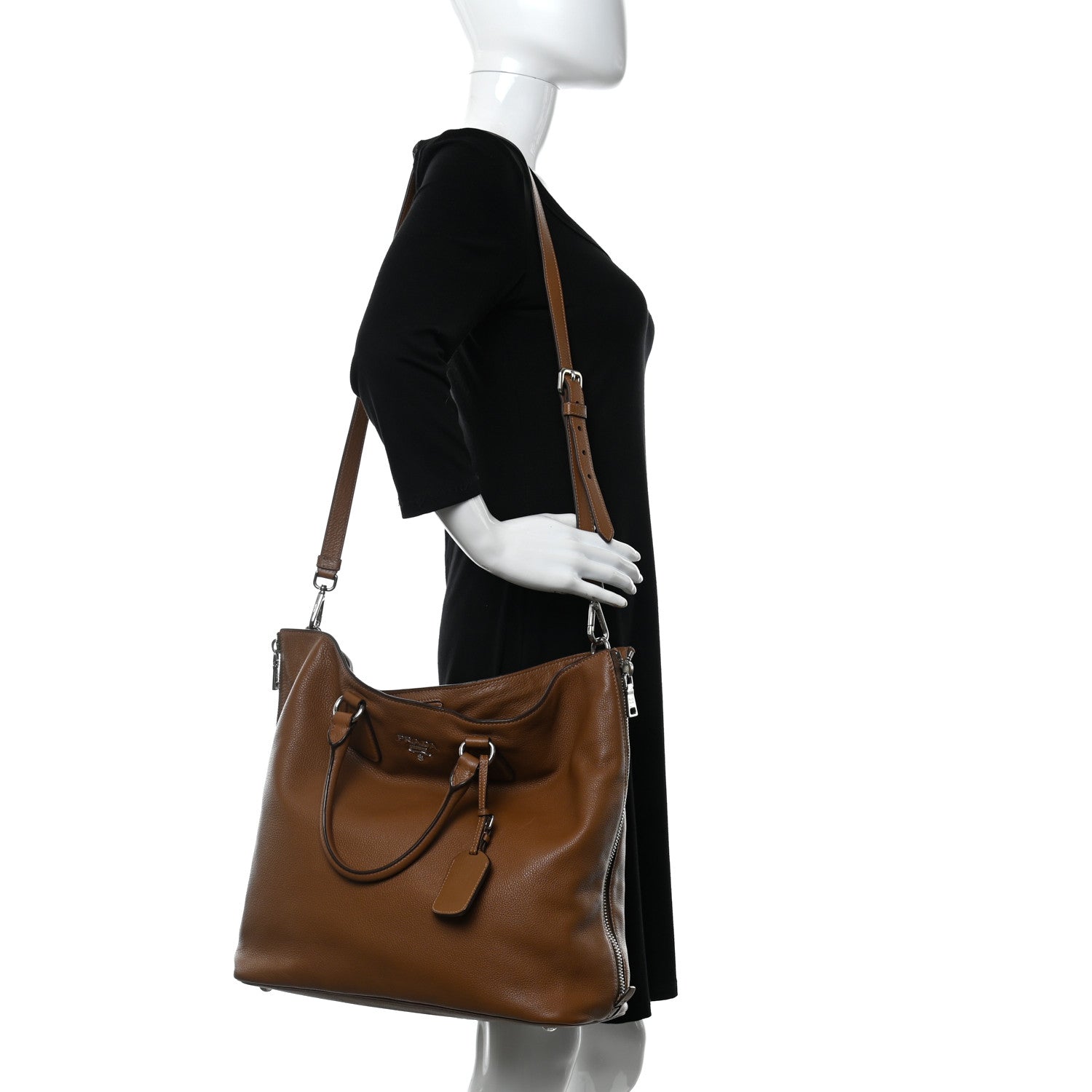 Prada Vitello Daino Side Zip Tote Brandy 2 of 12