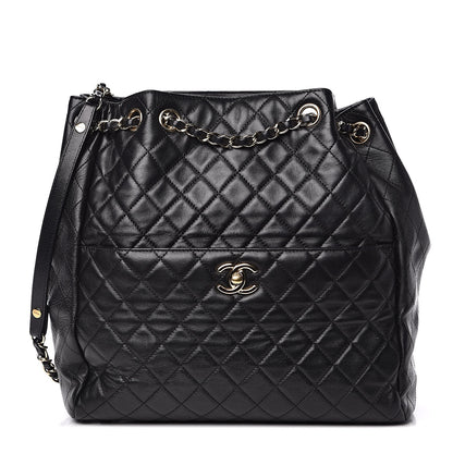 Chanel Lambskin Quilted Large Drawstring Bag Black 1 of 11