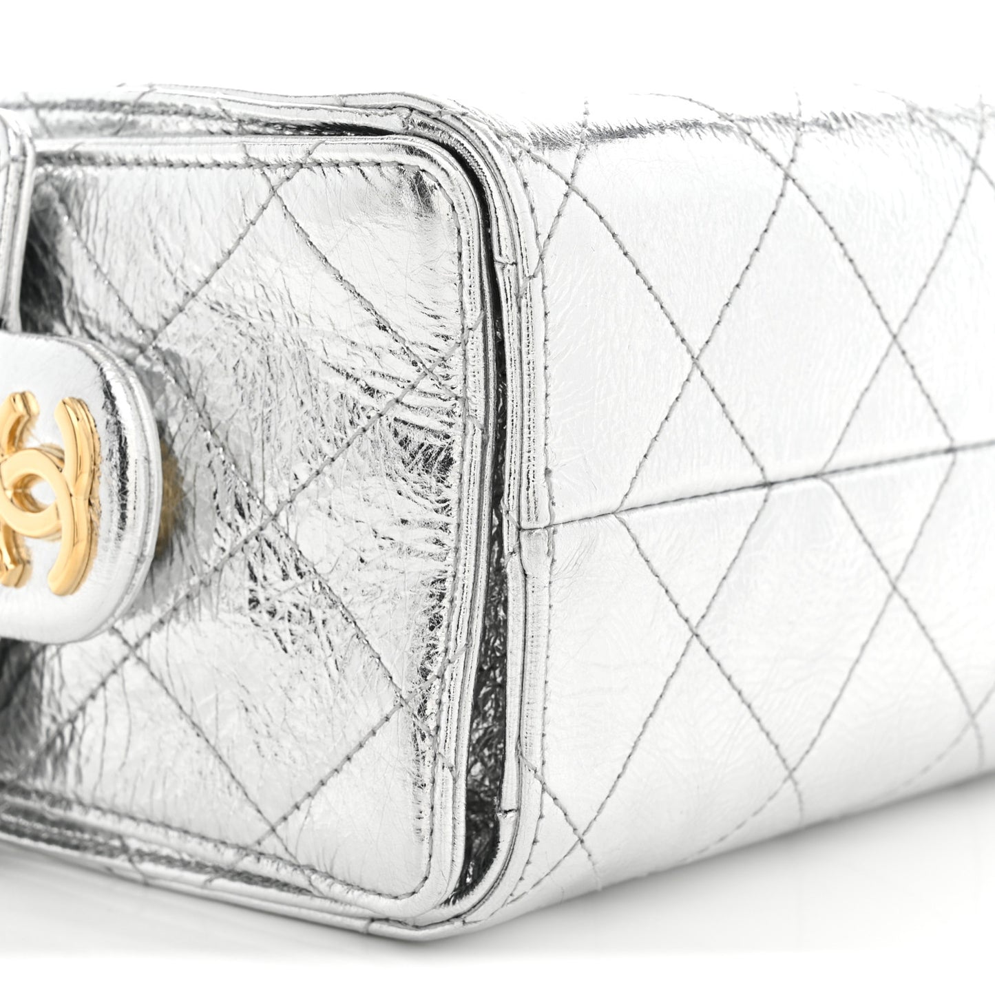 Metallic Aged Calfskin Quilted Mini Chanel 25 Handbag Silver