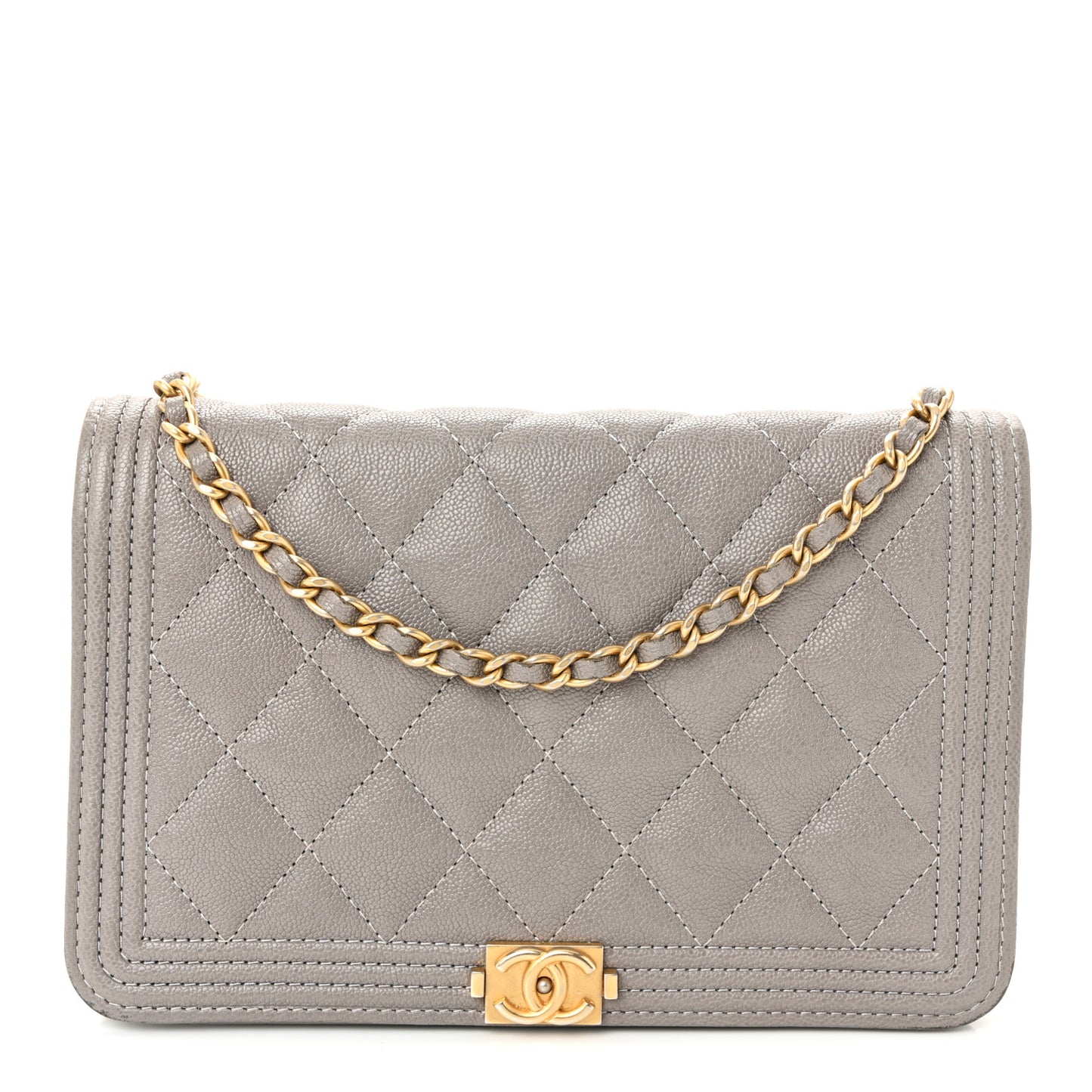Caviar Quilted Boy Wallet On Chain WOC Grey