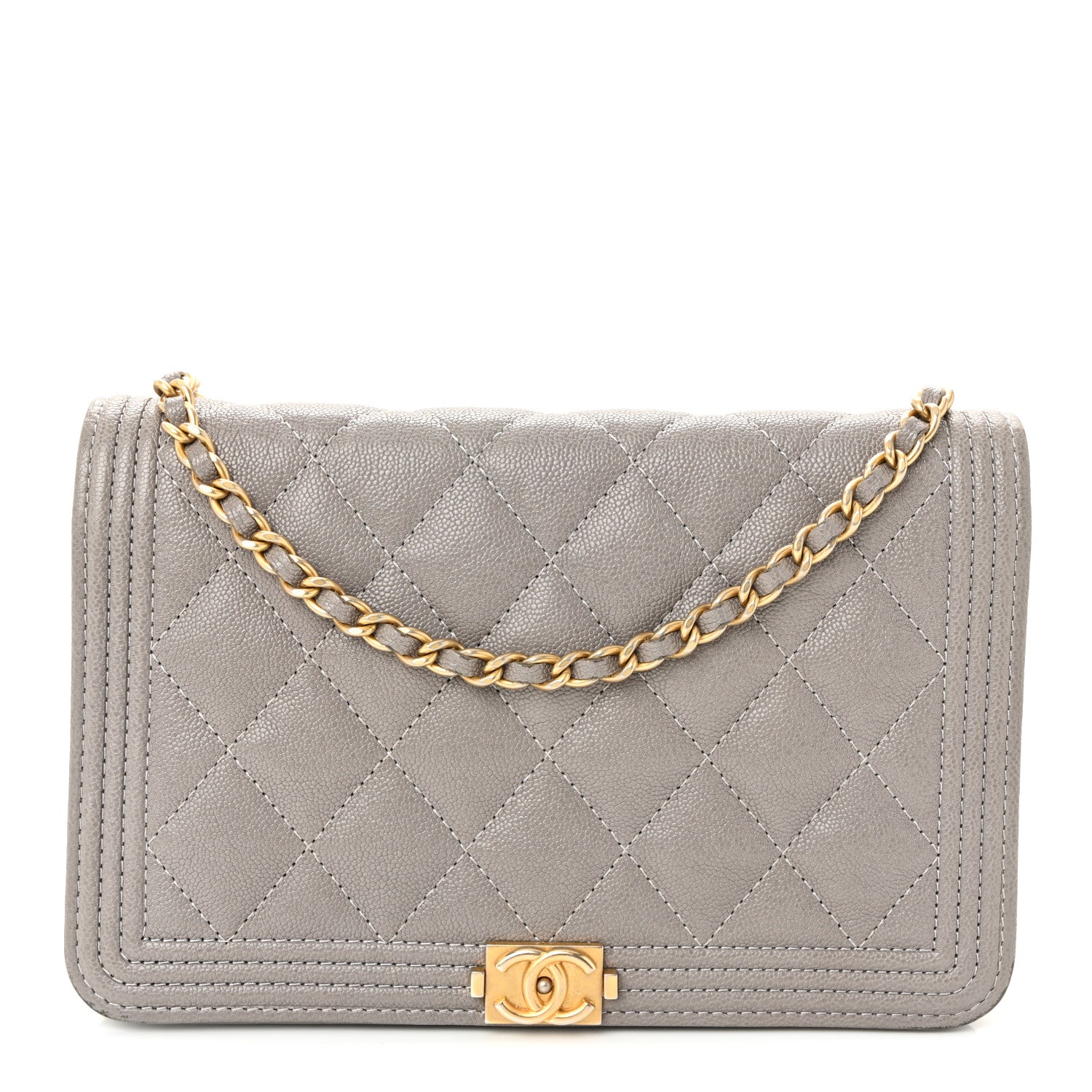 Chanel Caviar Quilted Boy Wallet On Chain WOC Grey 1 of 12