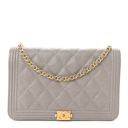 Chanel Caviar Quilted Boy Wallet On Chain WOC Grey 1 of 12
