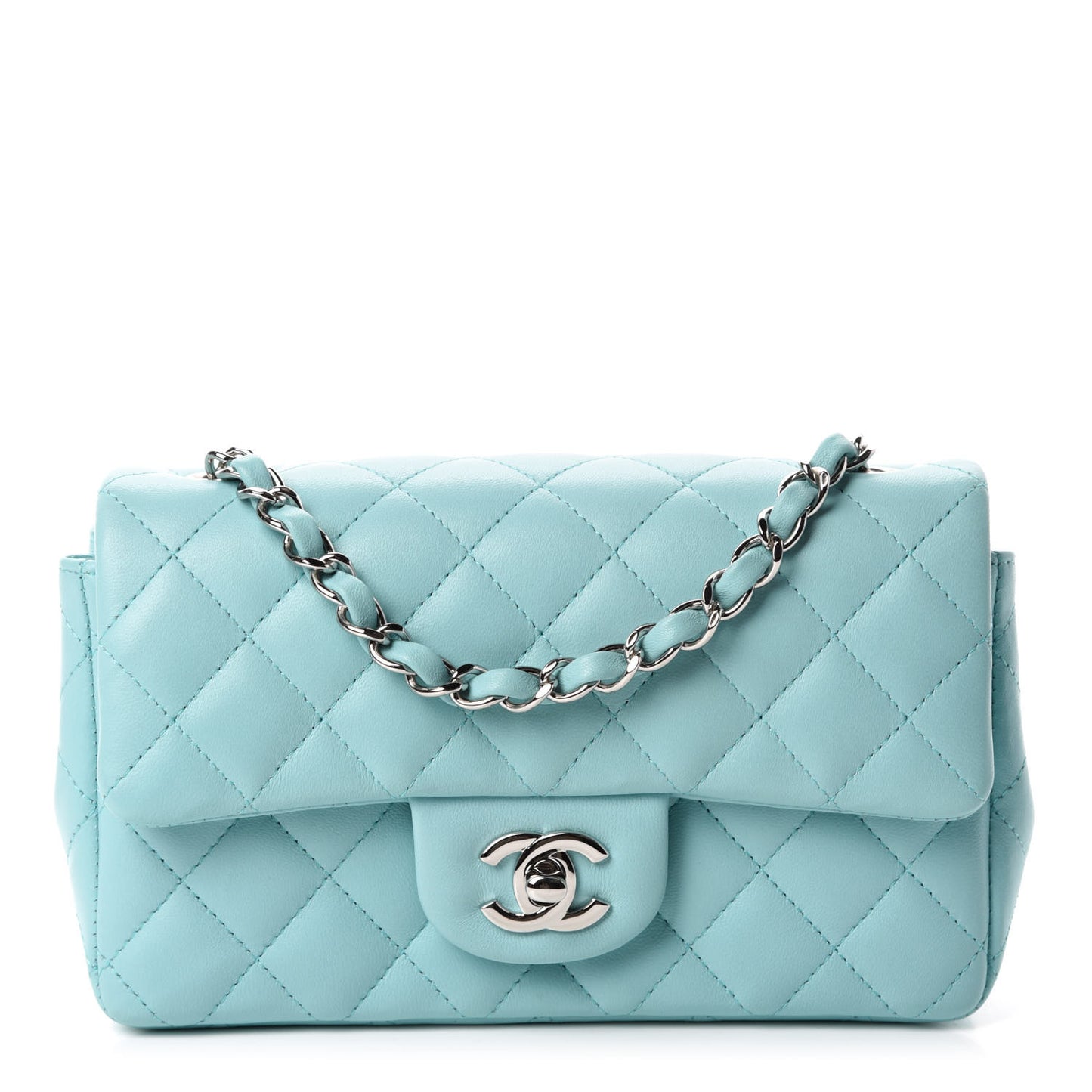 Lambskin Quilted Mini Rectangular Flap Light Blue