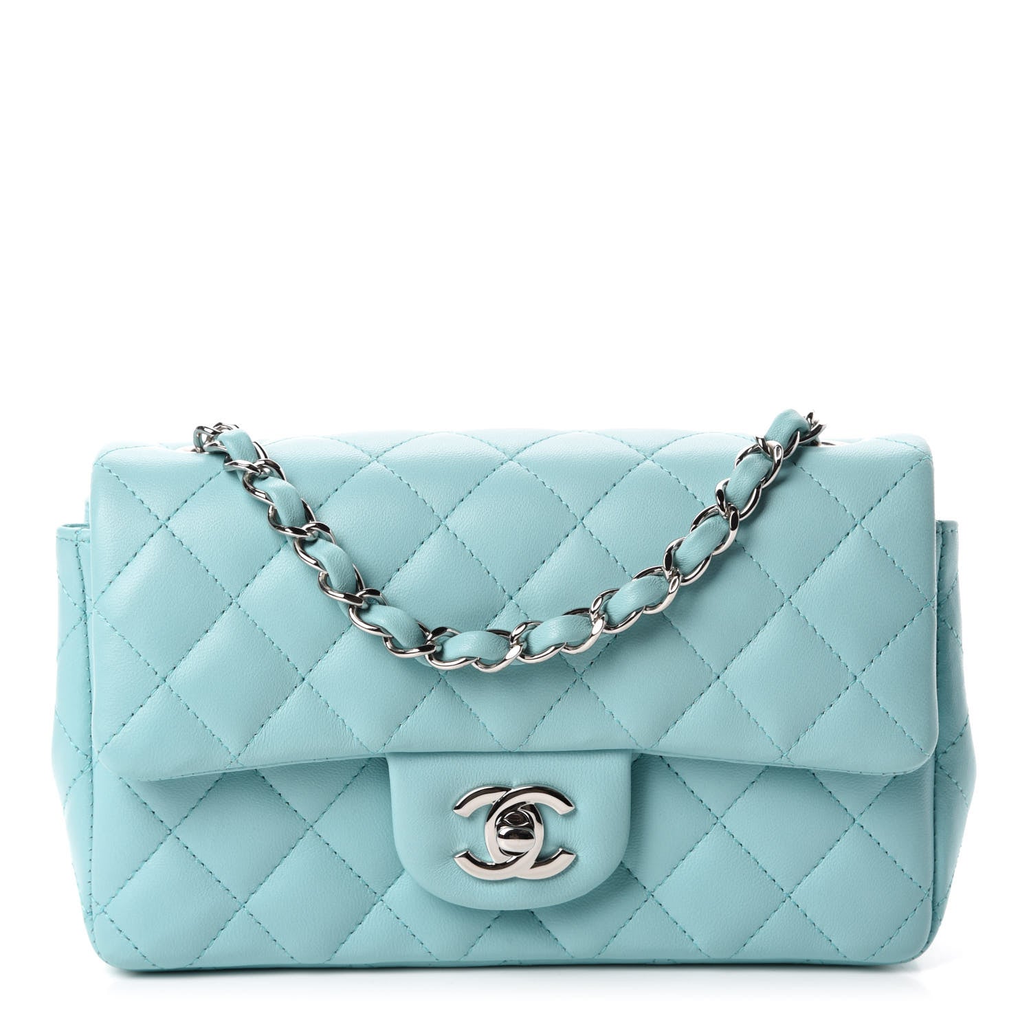 Chanel Lambskin Quilted Mini Rectangular Flap Light Blue 1 of 11