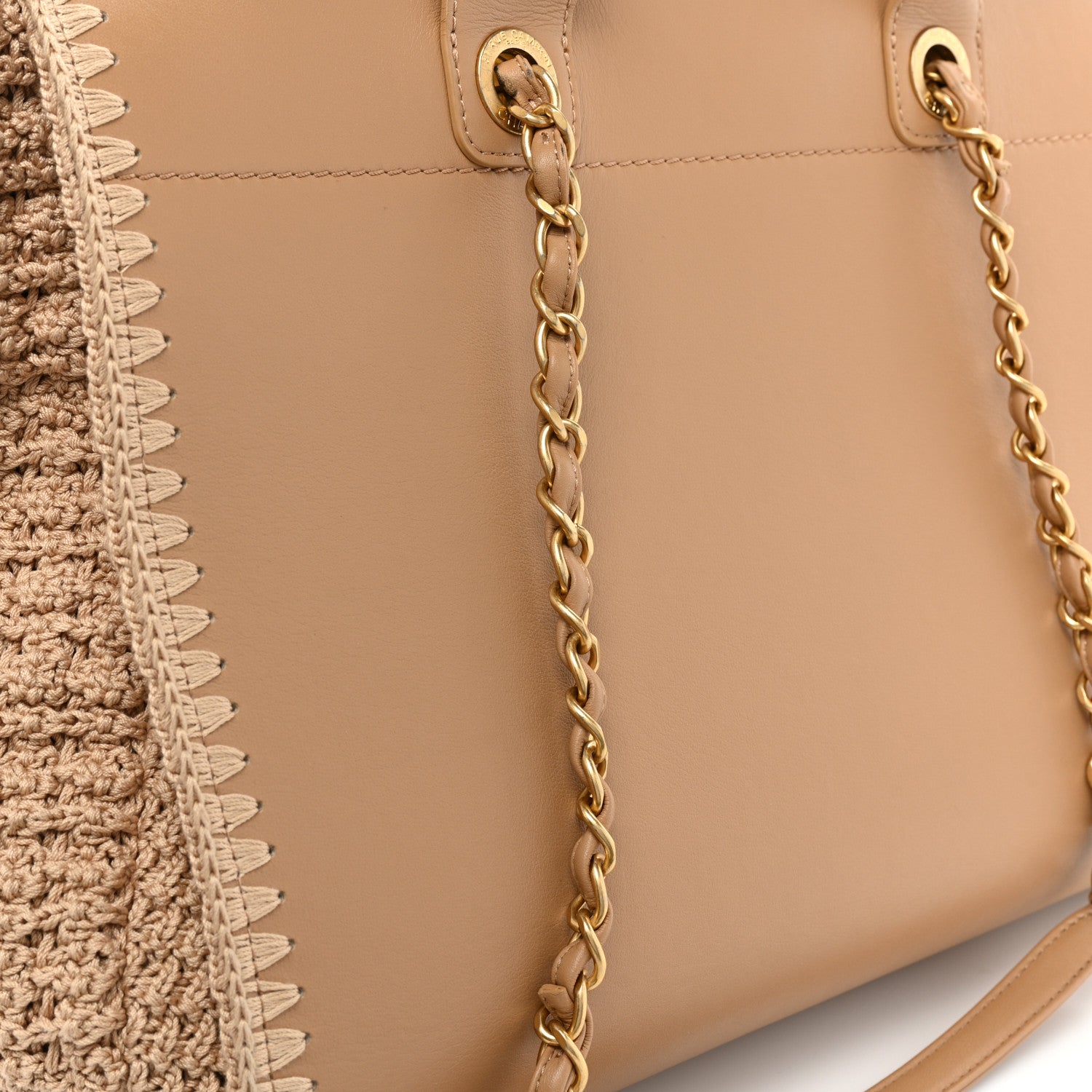 Chanel Calfskin Knit Medium Deauville Tote Beige 10 of 14