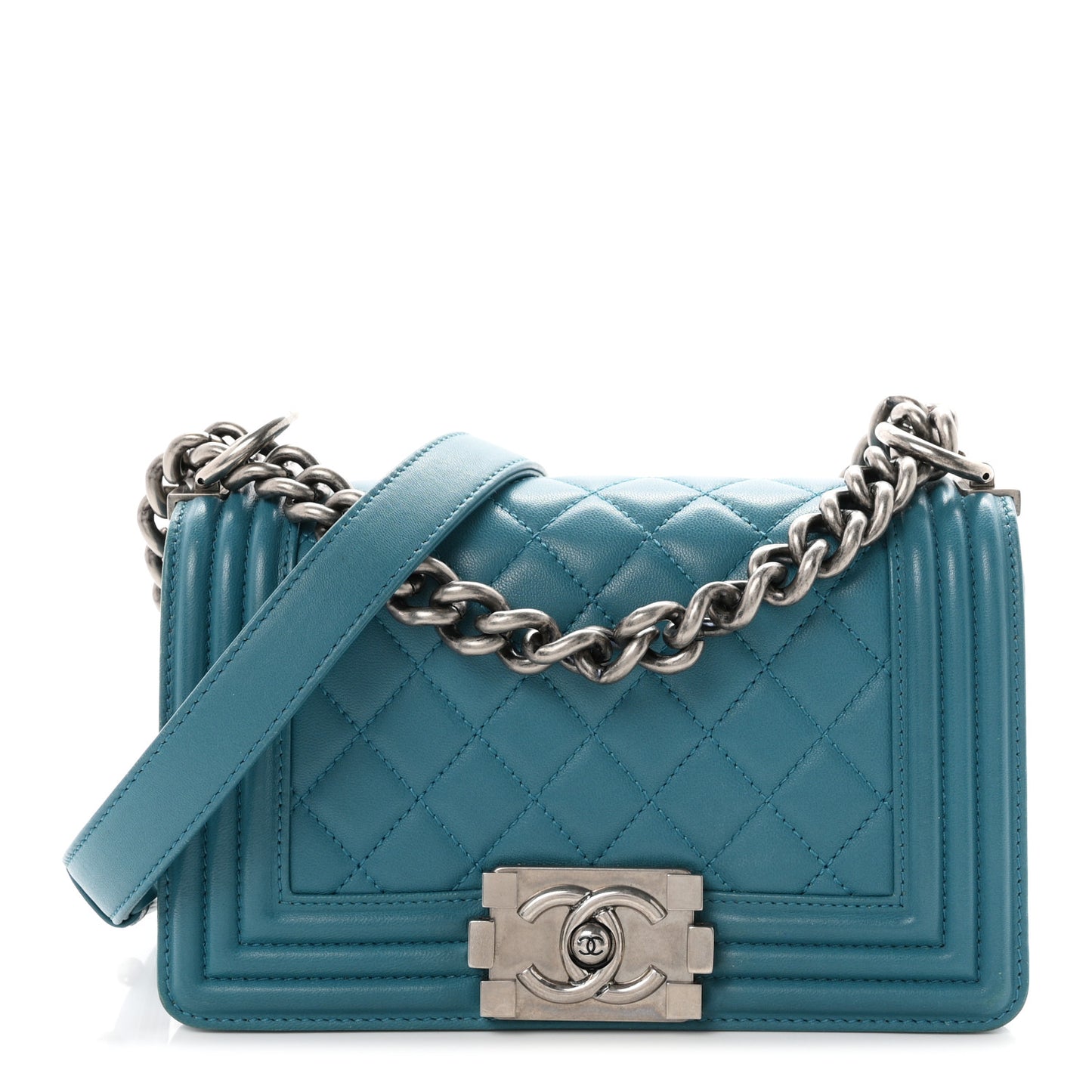 Lambskin Quilted Small Boy Flap Dark Turquoise