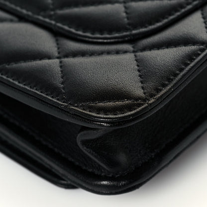 Chanel Lambskin Quilted Pearl Wallet On Chain WOC Black 12 of 15
