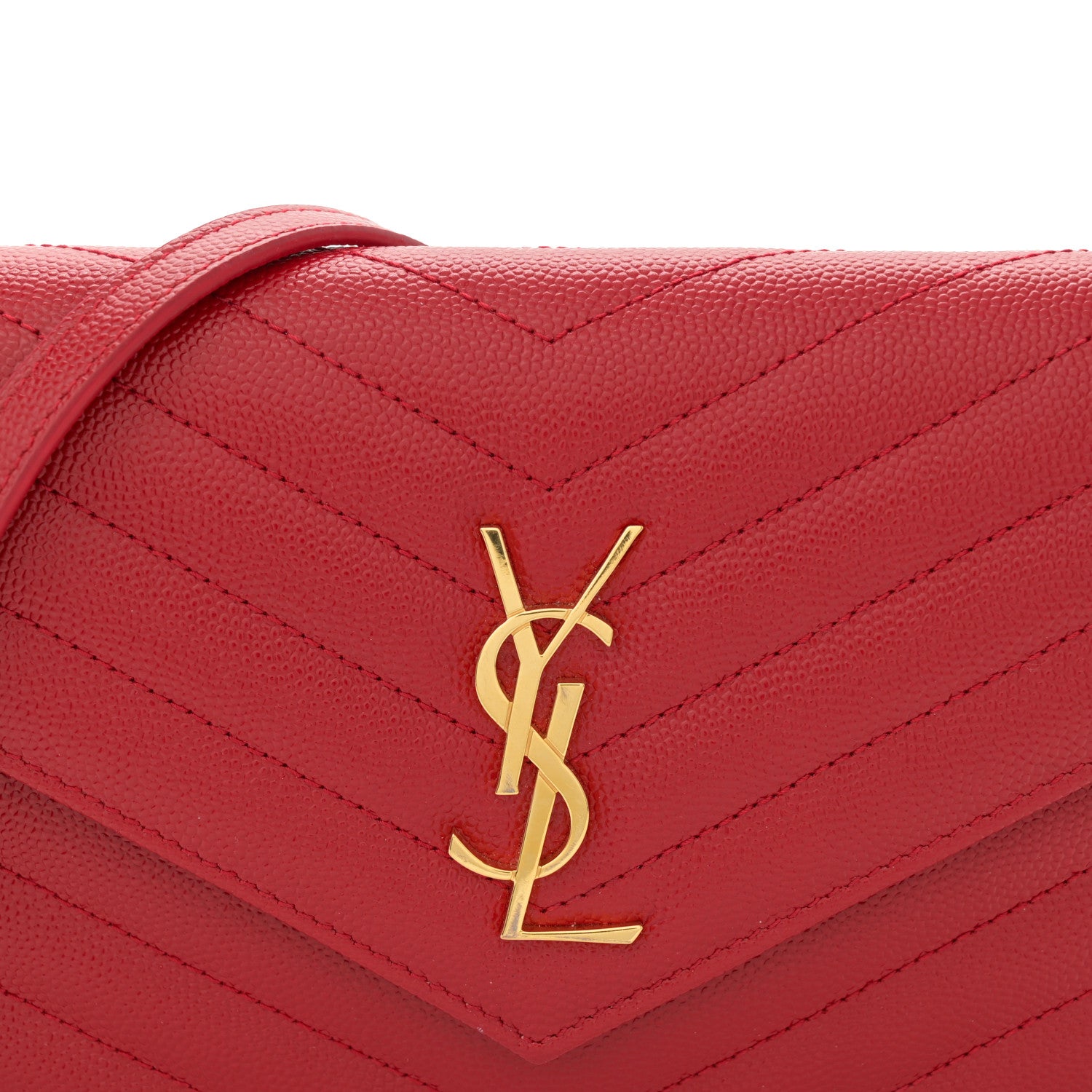 Saint Laurent Grain De Poudre Matelasse Chevron Monogram Envelope Chain New Red 8 of 13