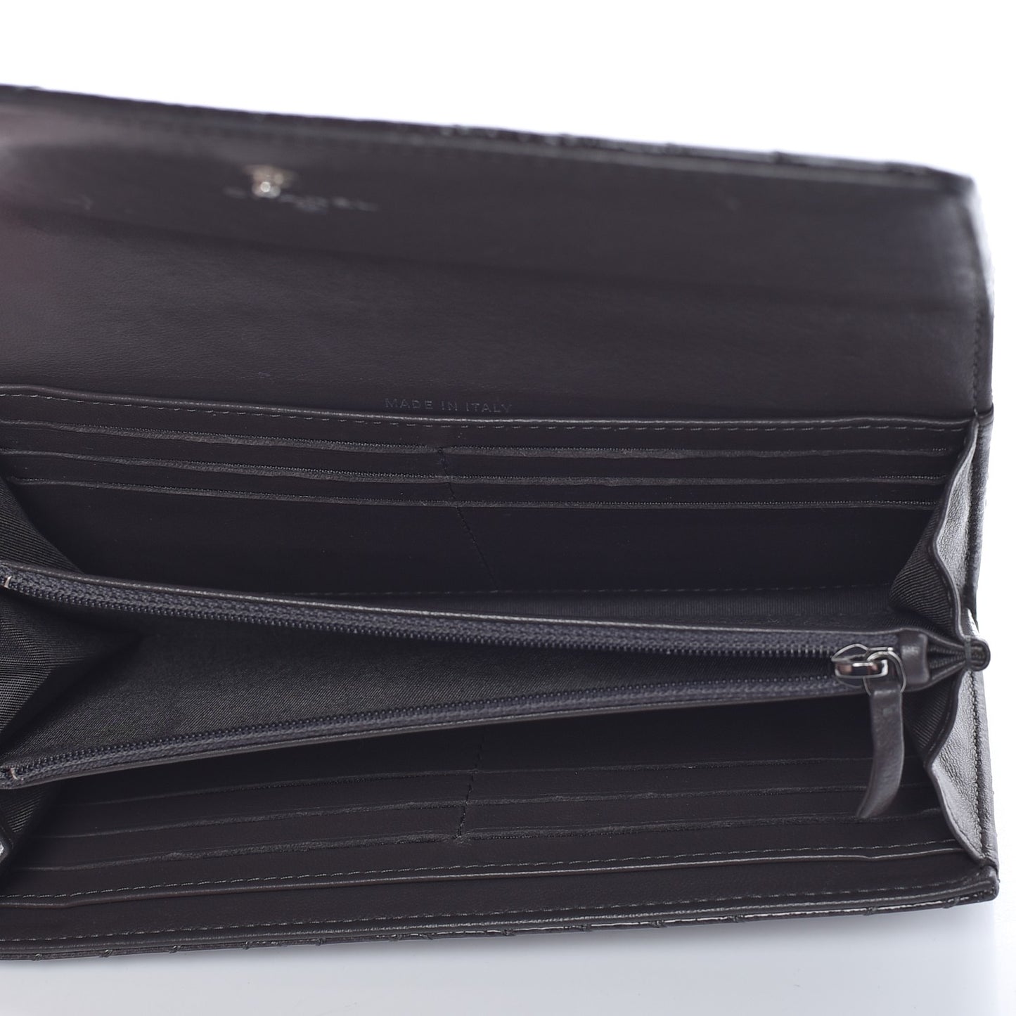Distressed Patent Chevron Quilted CC Crossing Long Flap Wallet Grey
