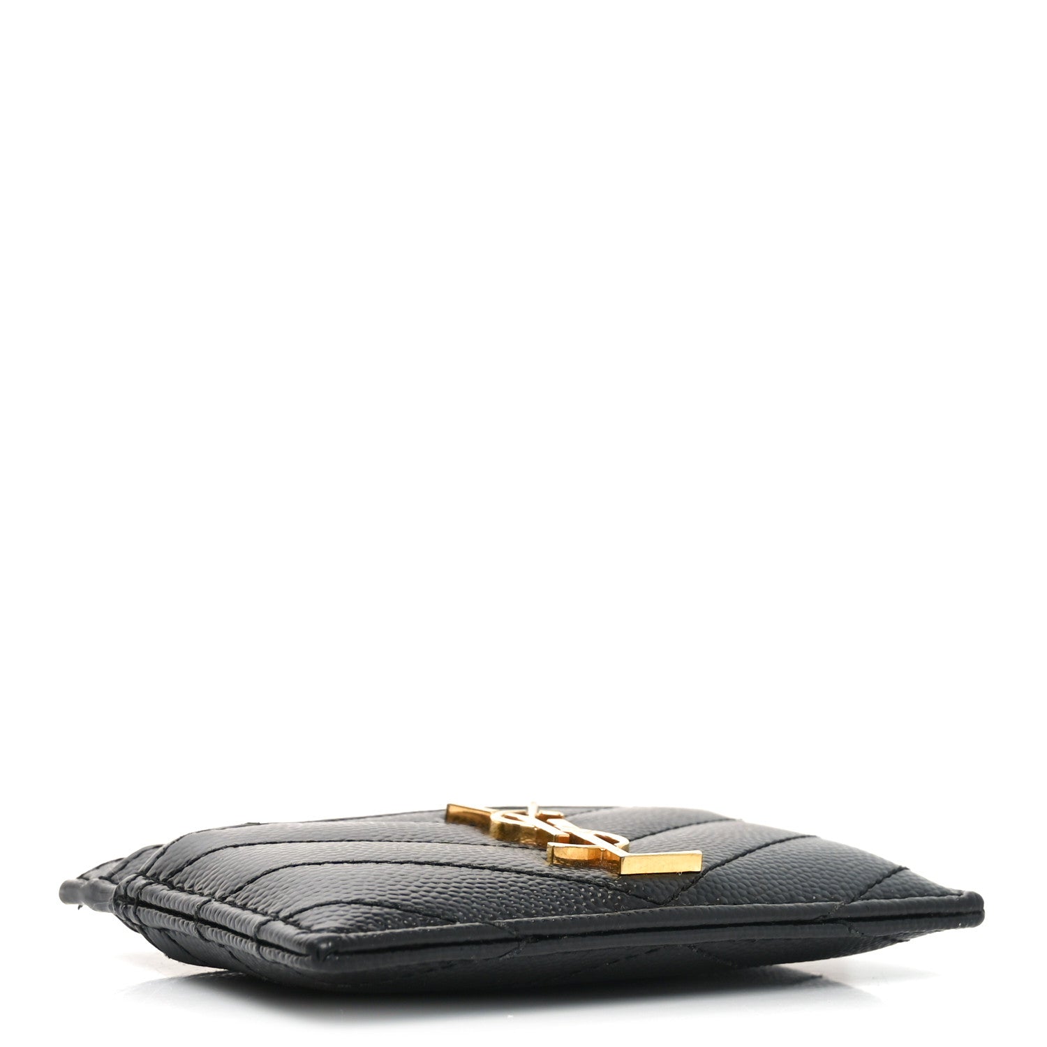 Saint Laurent Grain De Poudre Matelasse Chevron Monogram Credit Card Case Black 4 of 8