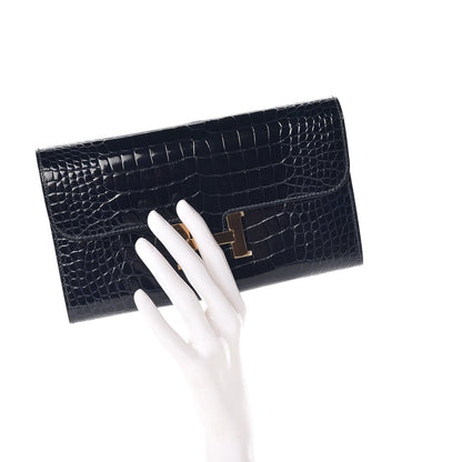 Hermes Shiny Alligator Constance Long Wallet Bleu Marine 2 of 8