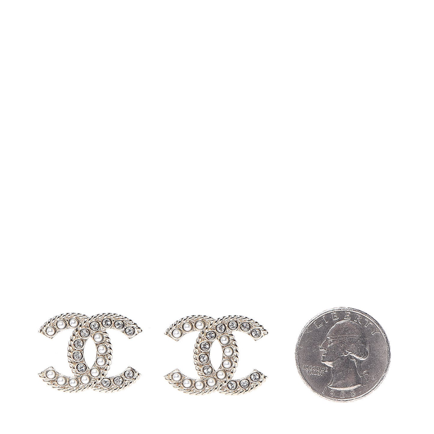 Crystal Pearl CC Earrings Light Gold
