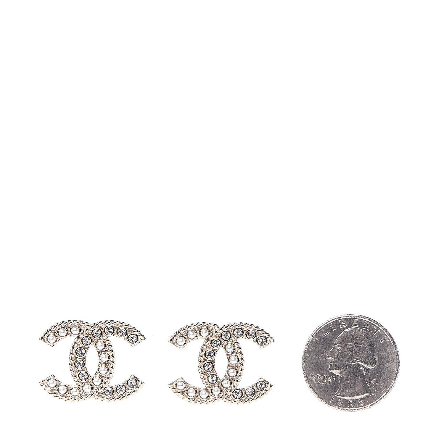 Chanel Crystal Pearl CC Earrings Light Gold 2 of 5