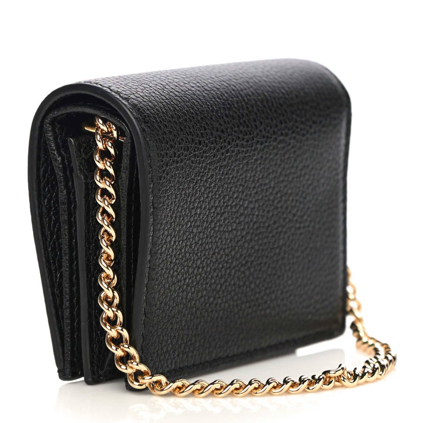 Grainy Calfskin Zumi Chain Card Case Wallet Black