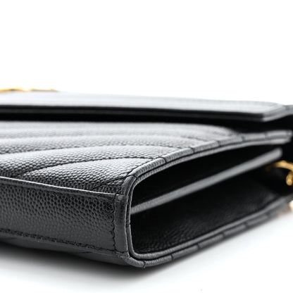 Saint Laurent Grain De Poudre Matelasse Chevron Monogram Chain Wallet Black 9 of 11