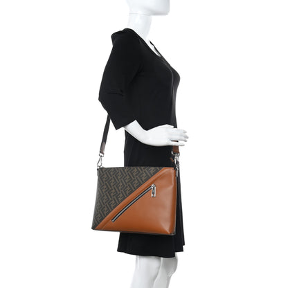Fendi Glazed Fabric Vitello King FF 1974 Diagonal Medium East West Messenger Tobacco Moro Cuoio 2 of 10