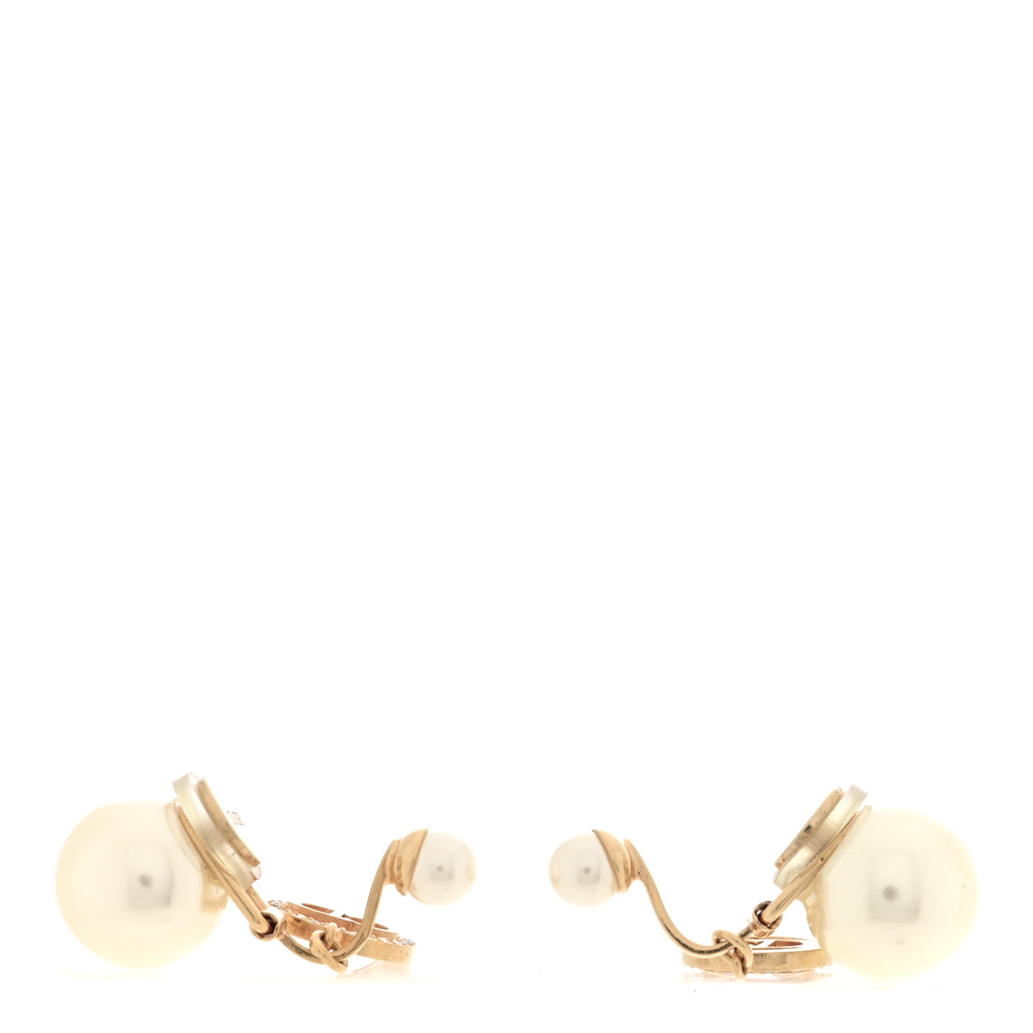 Christian Dior Metal Pearl Crystal Tribales CD Clip On Earrings Gold 3 of 4