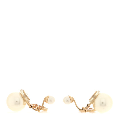 Christian Dior Metal Pearl Crystal Tribales CD Clip On Earrings Gold 3 of 4