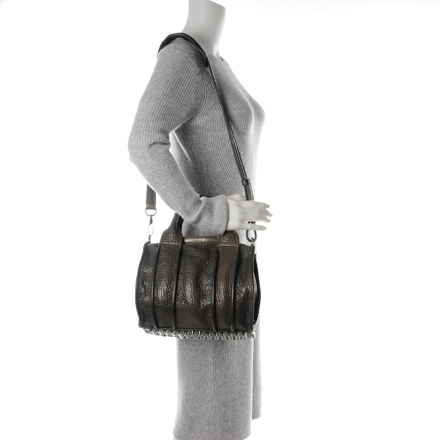Alexander Wang Pebbled Lambskin Inside Out Rockie Gunpowder 2 of 8