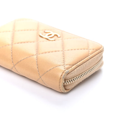 Chanel Metallic Lambskin Quilted Graffiti Zip Around Coin Purse Wallet Beige 9 of 10