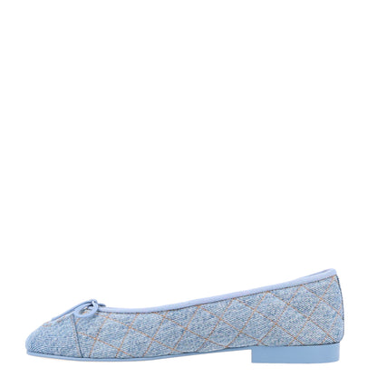 Chanel Denim Quilted CC Cap Toe Ballerina Flats 38 Light Blue 1 of 9