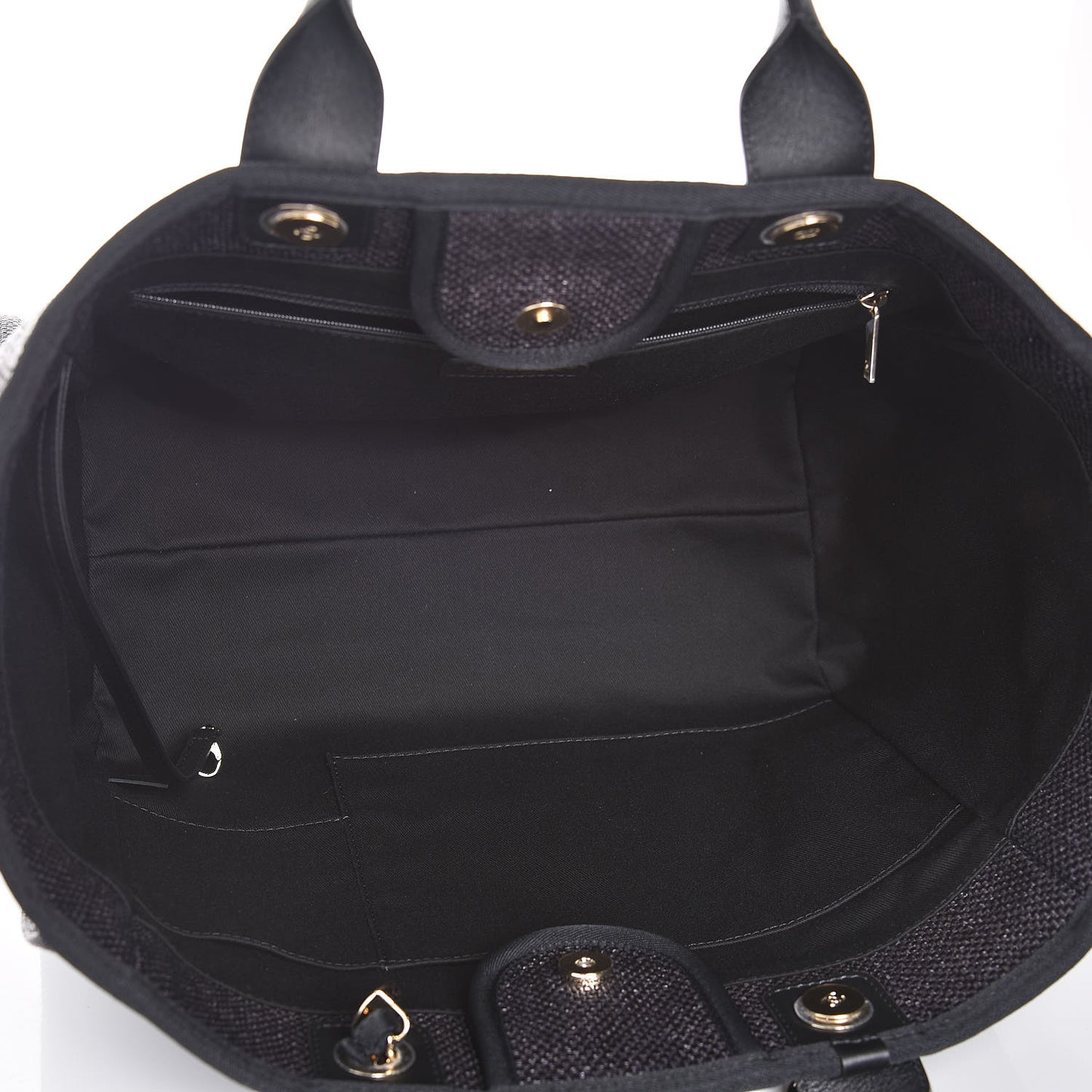 Woven Straw Raffia Large Deauville Tote Black
