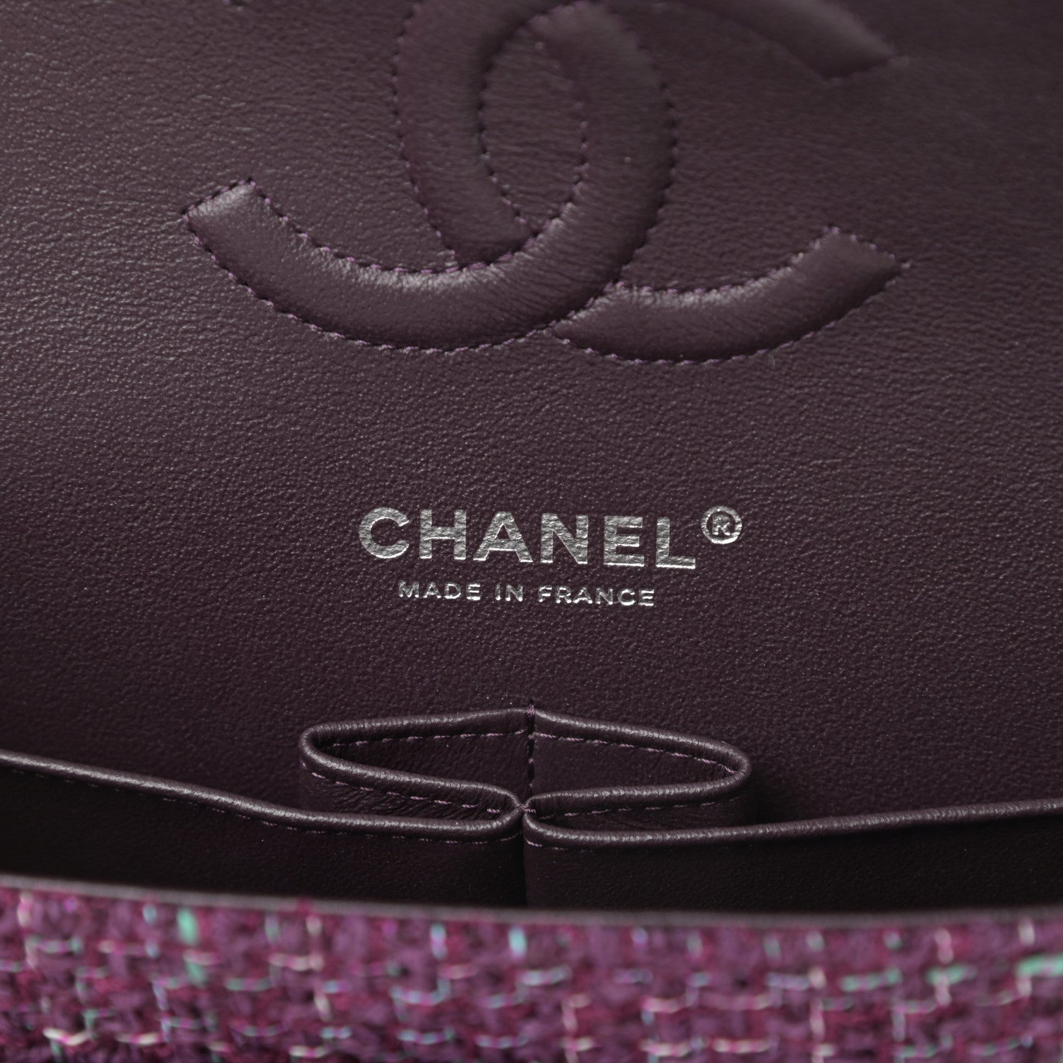 Chanel Tweed Quilted Medium Double Flap Purple Green Turquoise 6 of 13