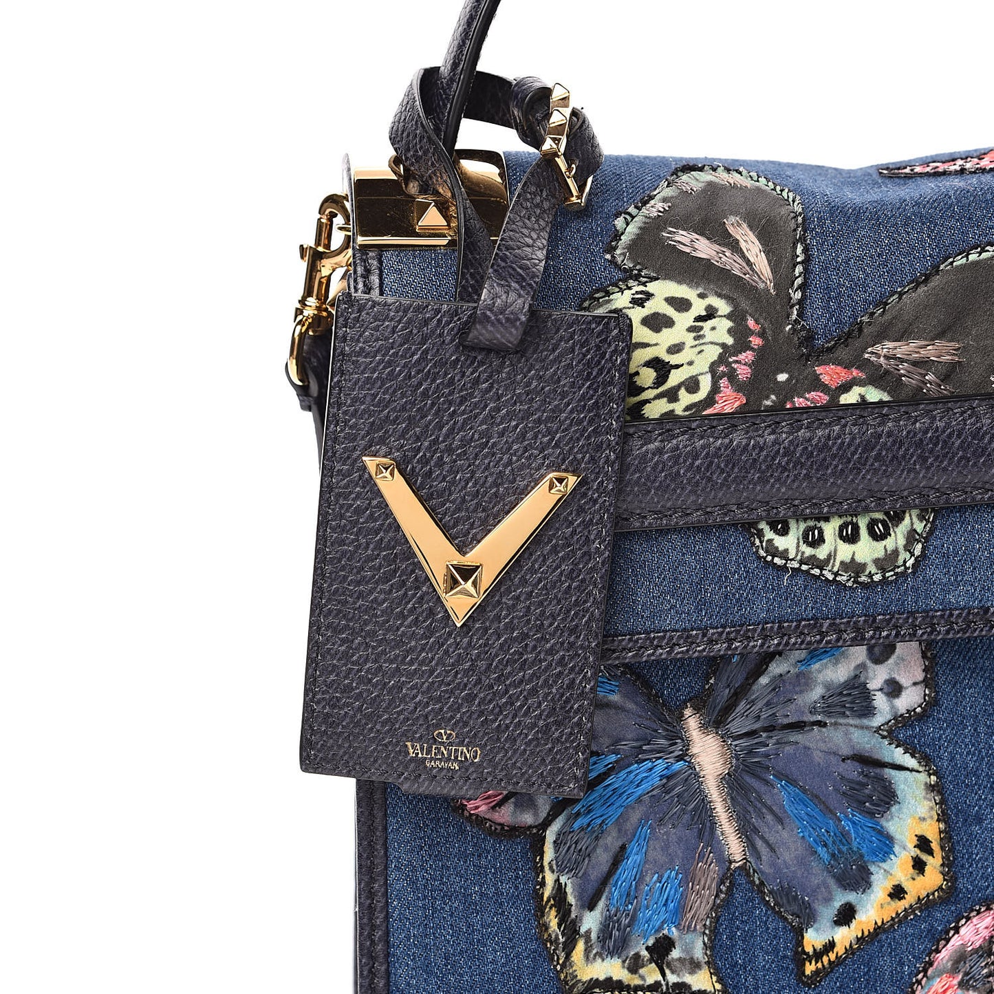 Denim Butterfly Embroidered My Rockstud Frame Bag Light Denim Multicolor